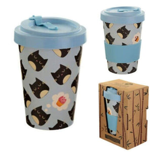 ECO-FRIENDLY Bamboo Cat Pattern Travel Mugs boxed - J and p hats ECO-FRIENDLY Bamboo Cat Pattern Travel Mugs boxed