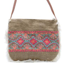 Load image into Gallery viewer, Jute Fringe Bag - Summer Pattern Embroidery - J and p hats Jute Fringe Bag - Summer Pattern Embroidery