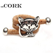 Load image into Gallery viewer, Natural Cork cute cat ring Antique Sliver vintage animal women Ring original adjustable  wooden jewelry HR-024-J and p hats -