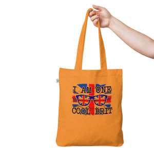 Organic fashion tote bag,  cool Brit logo tote bag | j and p hats 